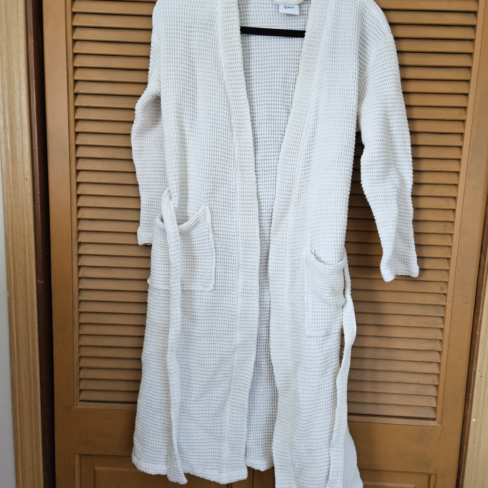 Quince Cream Waffle-Knit Long Robe
